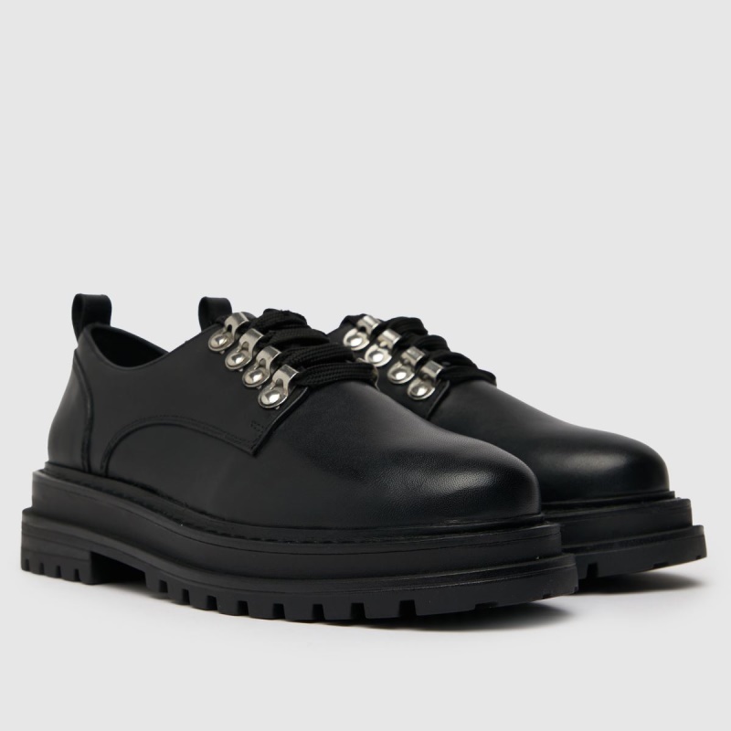 Negro Schuh Lucinda Cuero Excursionista Zapatos Planos Con Cordones Dr.martens Botas