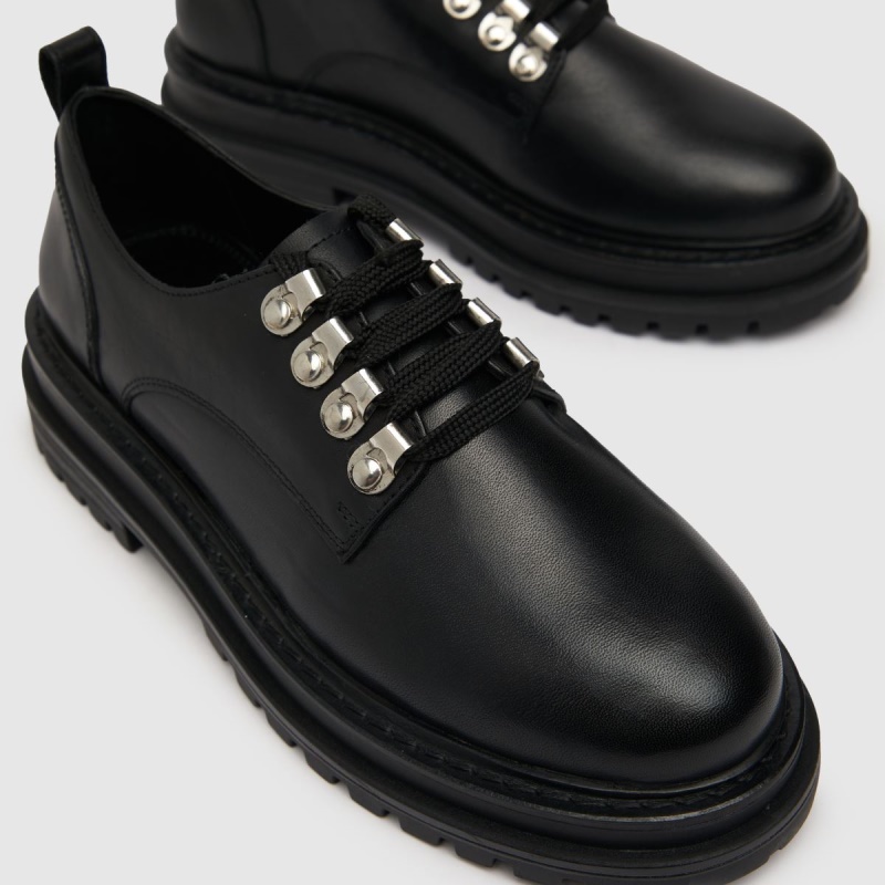 Negro Schuh Lucinda Cuero Excursionista Zapatos Planos Con Cordones Dr.martens Botas