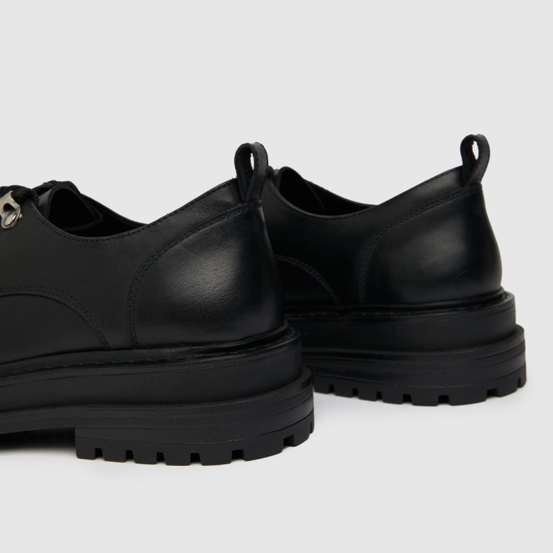 Negro Schuh Lucinda Cuero Excursionista Zapatos Planos Con Cordones Dr.martens Botas