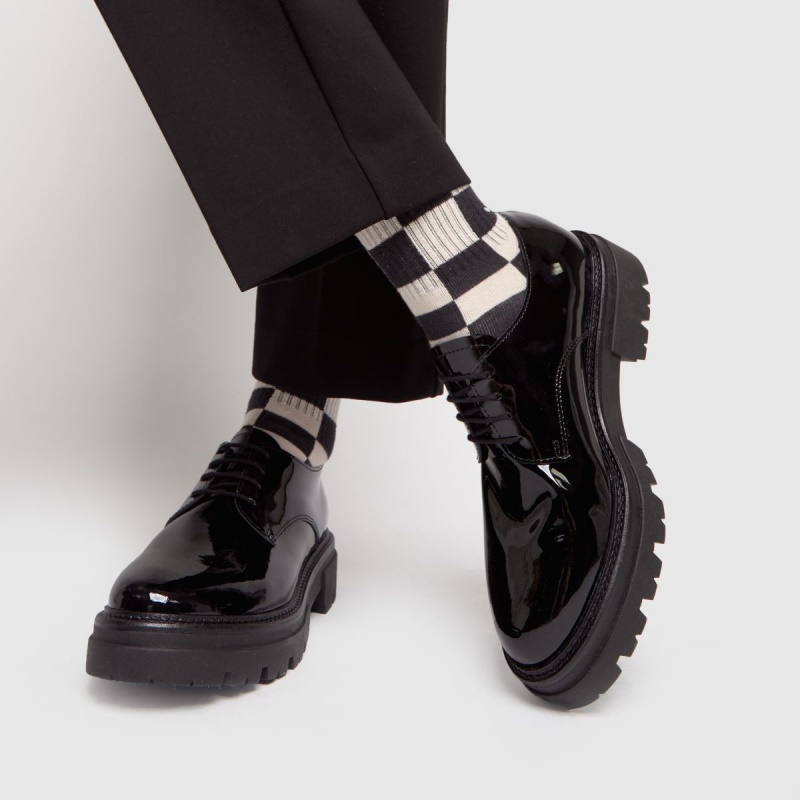 Zapatos Planos Con Cordones Libra De Charol Schuh Dr.martens Botas Negro