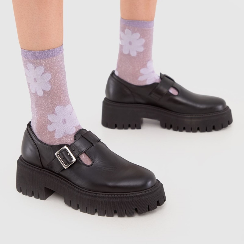 Schuh Lavinia Cuero T Bar Zapatos Planos Dr.martens Botas Negro