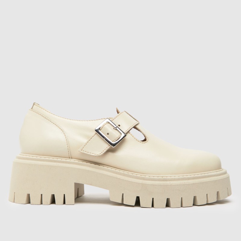 Blanco Dr.martens Botas Schuh Lavinia Cuero T Bar Zapatos Planos