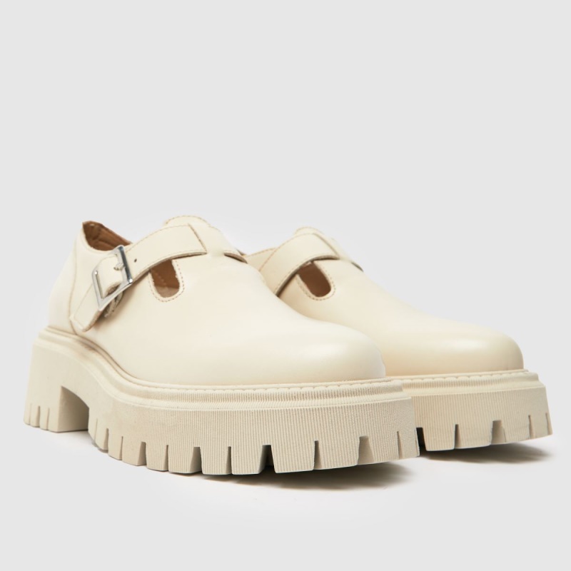 Blanco Dr.martens Botas Schuh Lavinia Cuero T Bar Zapatos Planos