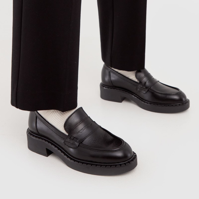 Negro Schuh Libby Mocasines De Cuero Zapatos Planos Dr.martens Botas