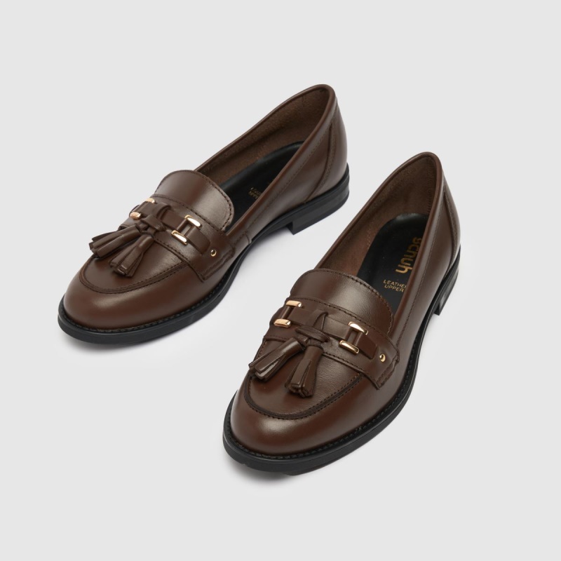 Marrón Oscuro Schuh Liv Cuero Borla Mocasín Zapatos Planos Dr.martens Botas