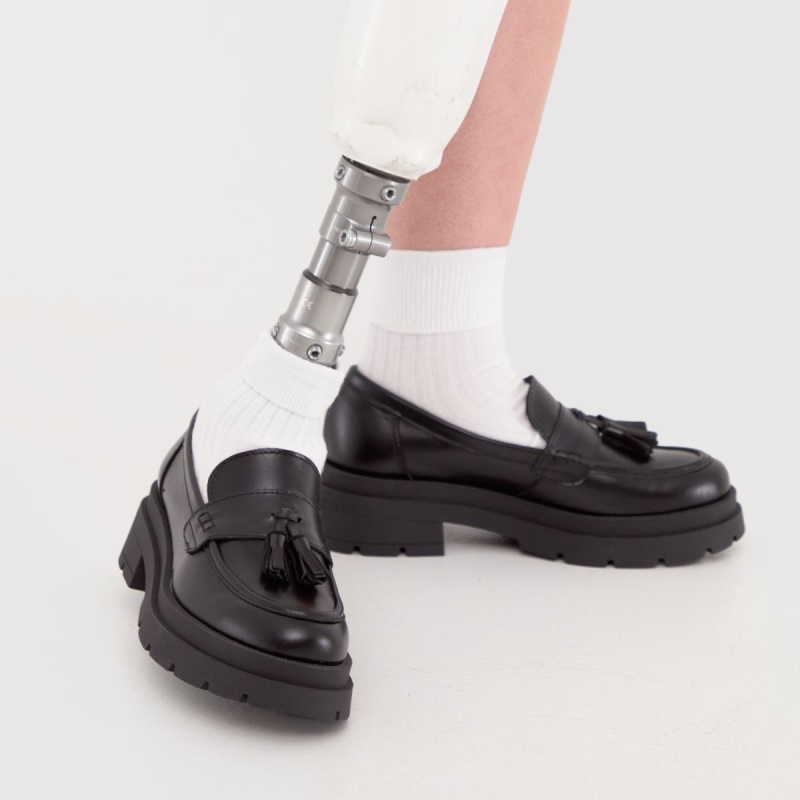 Mocasines De Cuero Grueso Loft Schuh Zapatos Planos Negro Dr.martens Botas