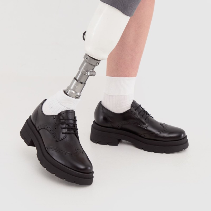 Negro Dr.martens Botas Schuh Lorin Zapatos Brogue De Cuero Con Cordones Planos