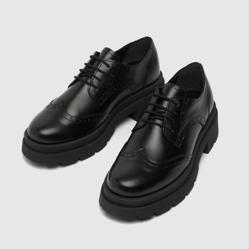 Negro Dr.martens Botas Schuh Lorin Zapatos Brogue De Cuero Con Cordones Planos