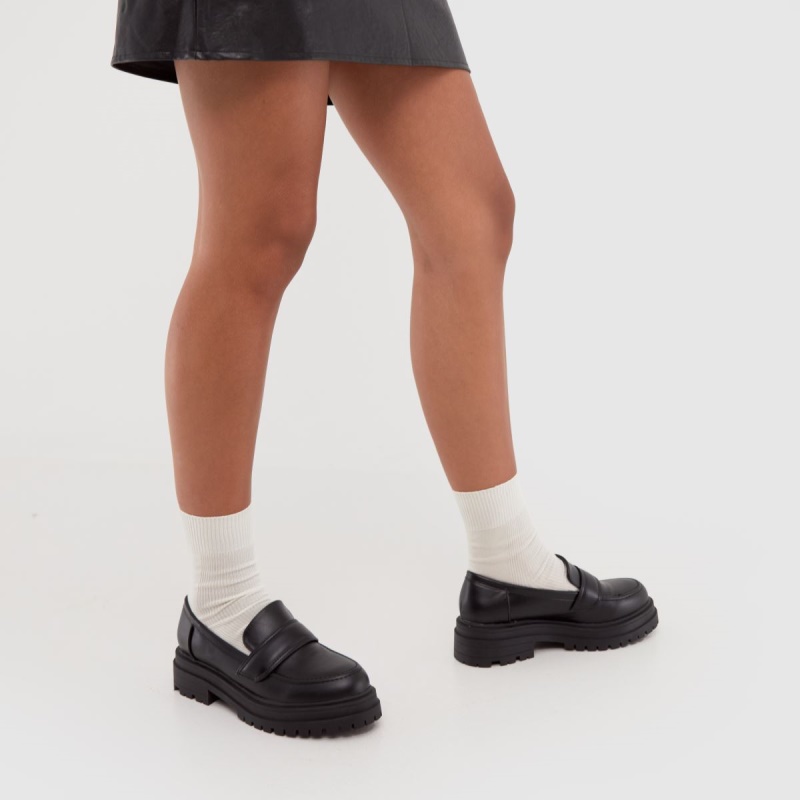 Schuh Loz Mocasines De Pu Gruesos Zapatos Planos Negro Dr.martens Botas