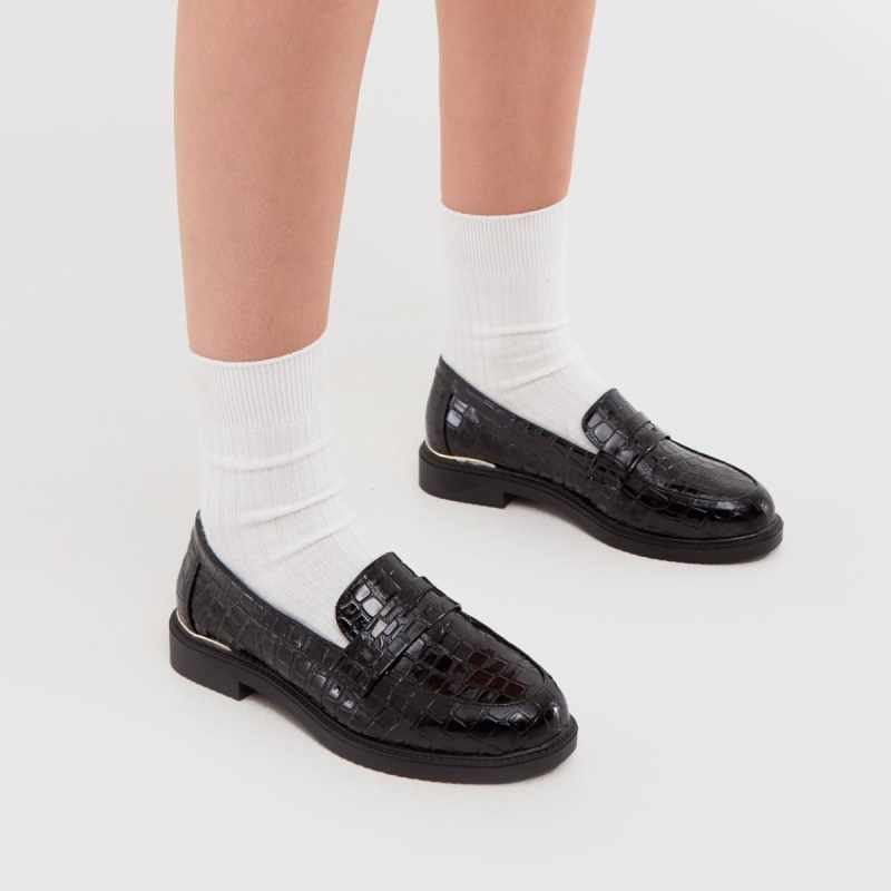 Schuh Wide Fit Lenzo Patent Loafer Flat Zapatos Negro Dr.Martens Boots