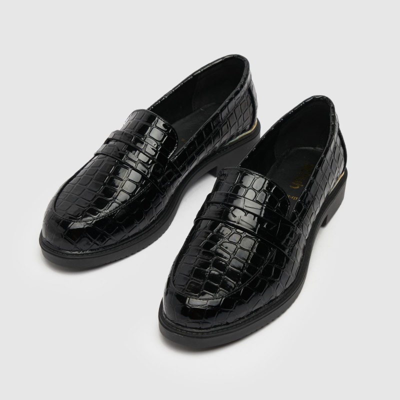 Schuh Wide Fit Lenzo Patent Loafer Flat Zapatos Negro Dr.Martens Boots