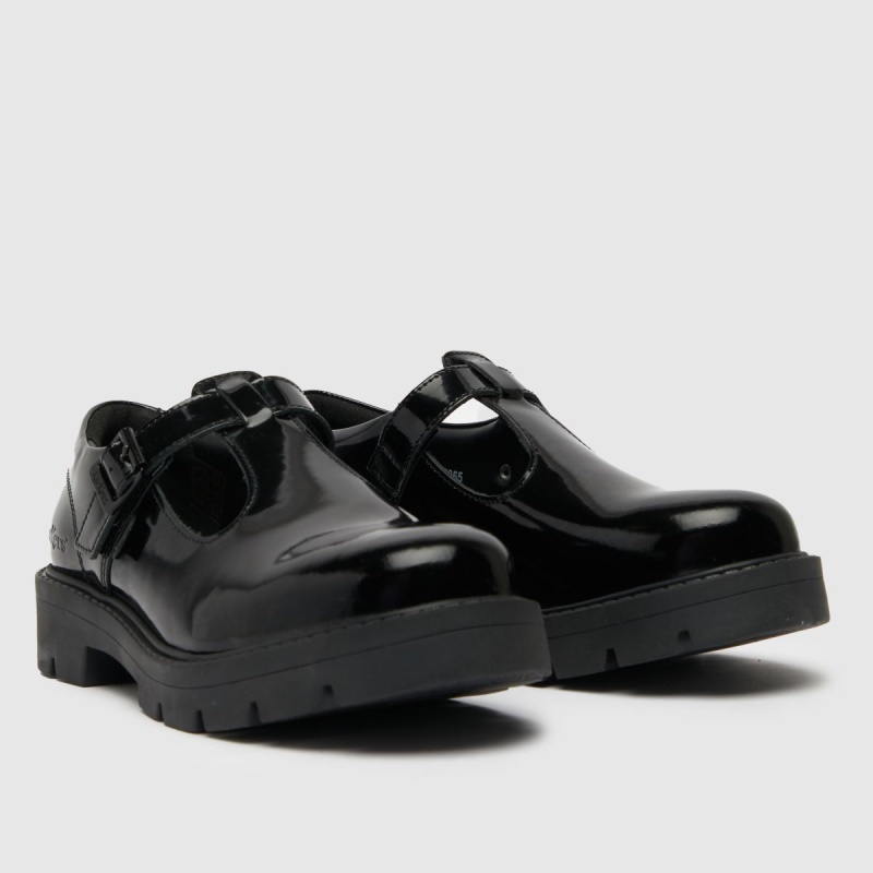 Zapatos Planos Kickers Kori T Bar Charol Mono Negro Dr.martens Botas