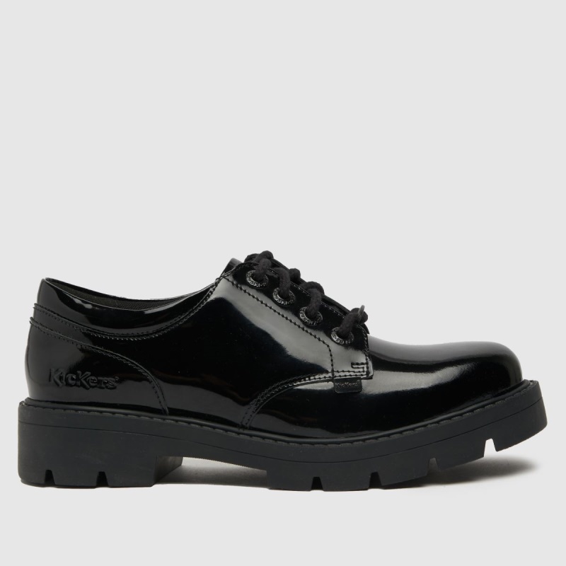 Negro Dr.martens Botas Kickers Kori Zapatos Planos De Charol Derby