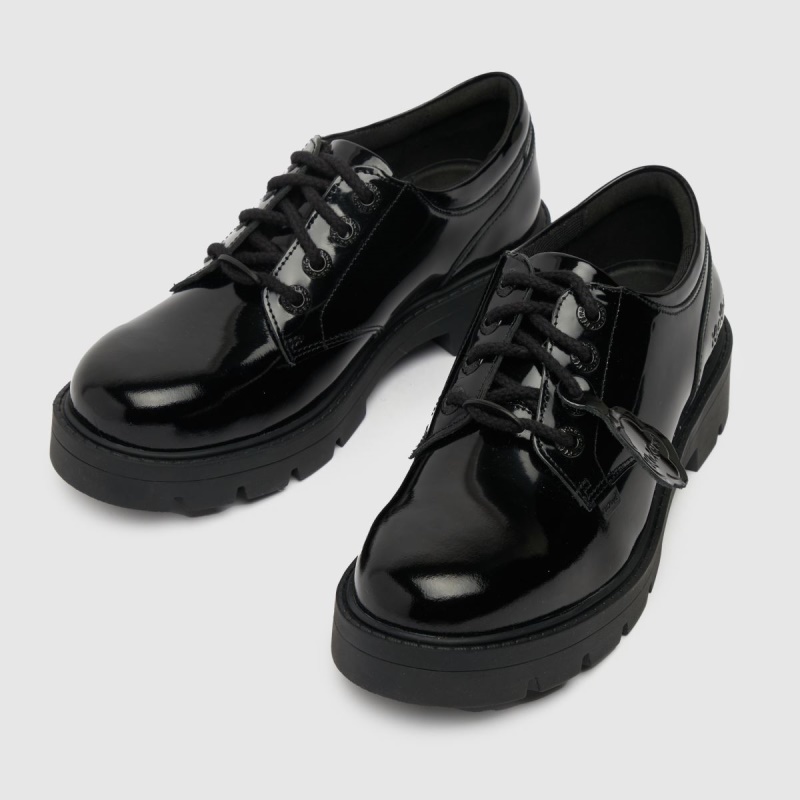 Negro Dr.martens Botas Kickers Kori Zapatos Planos De Charol Derby