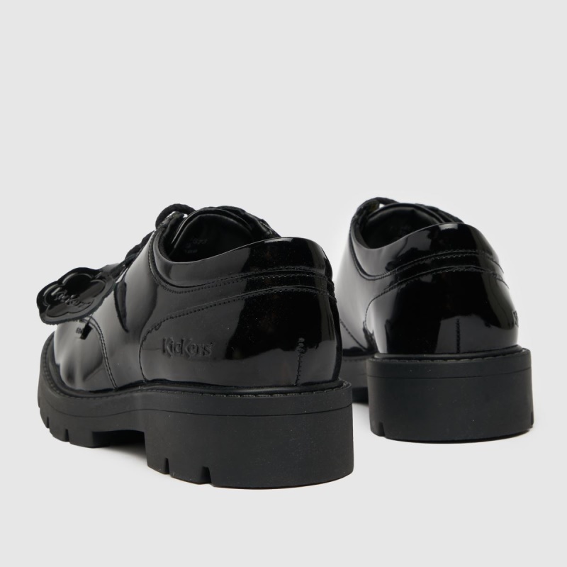 Negro Dr.martens Botas Kickers Kori Zapatos Planos De Charol Derby