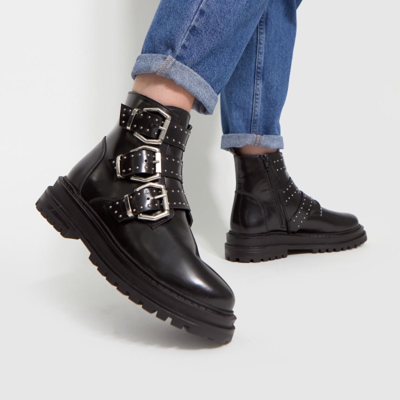 Negro Dr.martens Botas Schuh Alyssa Cuero Hebilla Hardware Botas