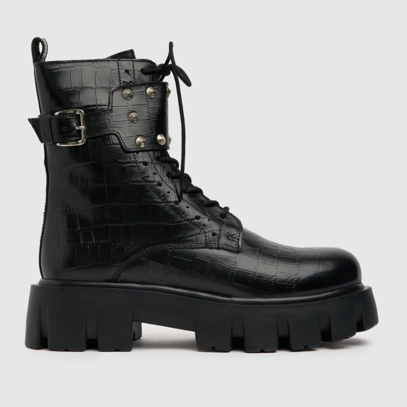 Schuh Antoinette Tachuelas Botas De Cuero Dr.martens Botas Negro