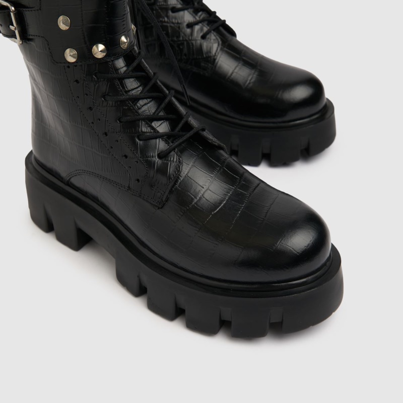 Schuh Antoinette Tachuelas Botas De Cuero Dr.martens Botas Negro