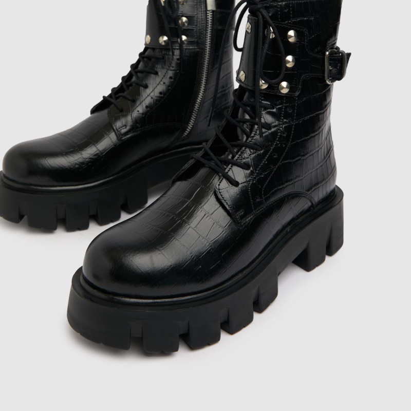 Schuh Antoinette Tachuelas Botas De Cuero Dr.martens Botas Negro