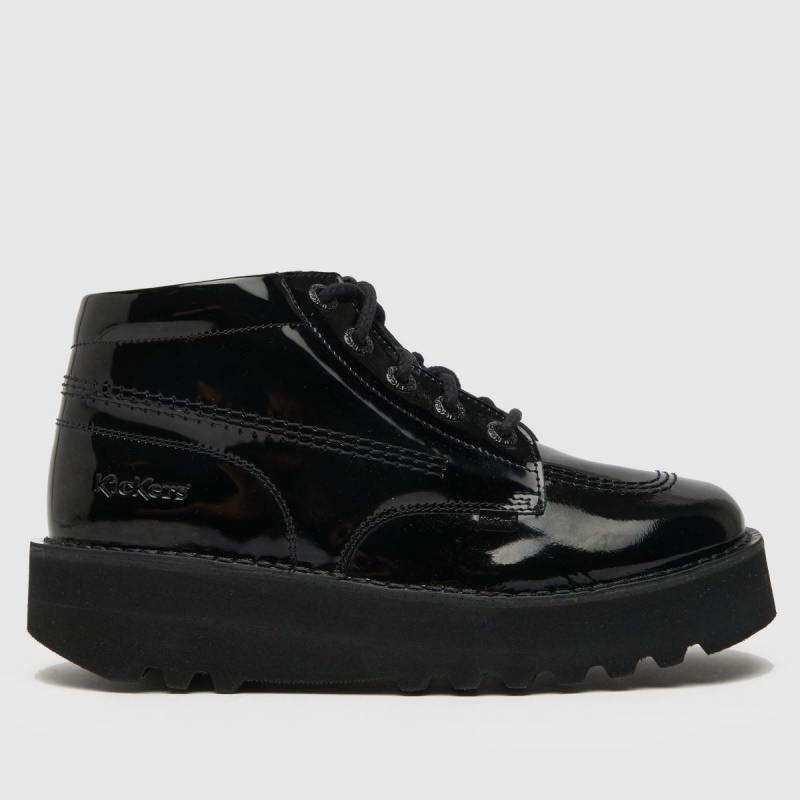 Negro Dr.martens Botas Kickers Hi Stack Charol Mono Flats