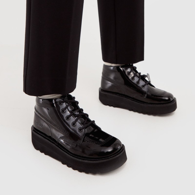 Negro Dr.martens Botas Kickers Hi Stack Charol Mono Flats