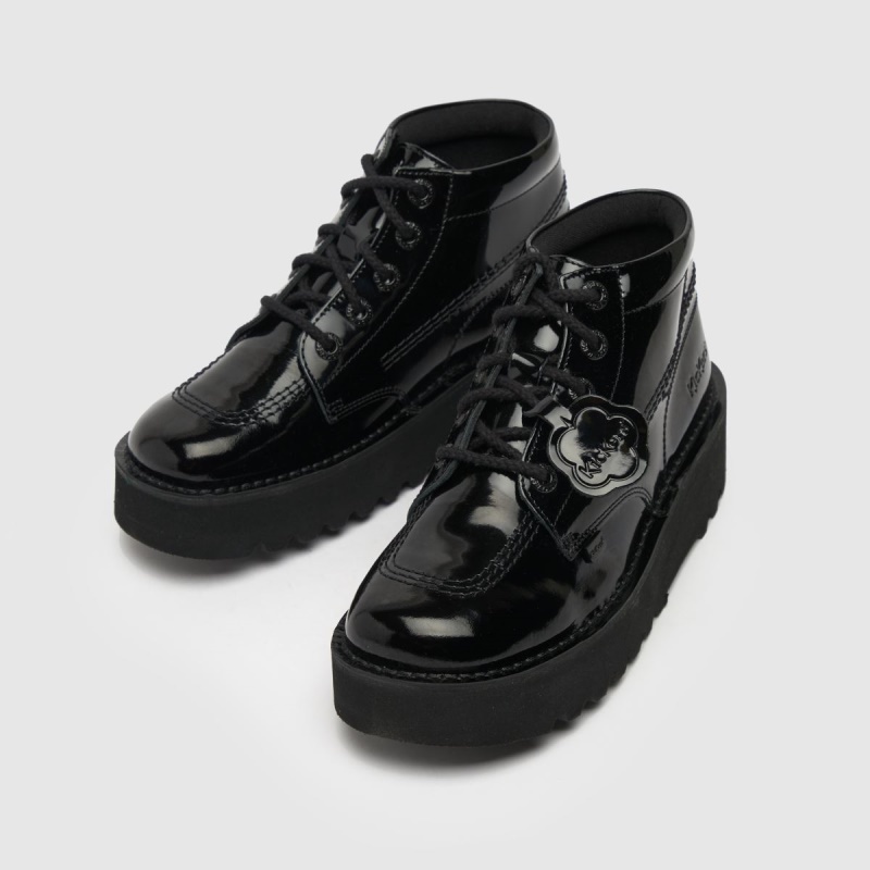 Negro Dr.martens Botas Kickers Hi Stack Charol Mono Flats