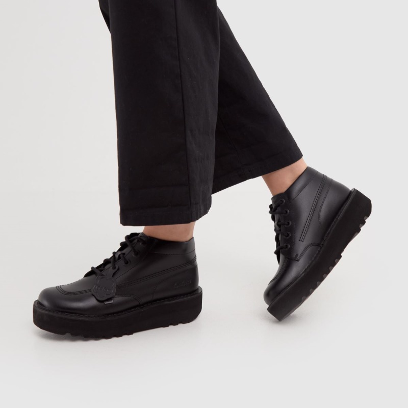 Kickers Hi Stack Mono Zapatos Planos Dr.martens Botas Negro