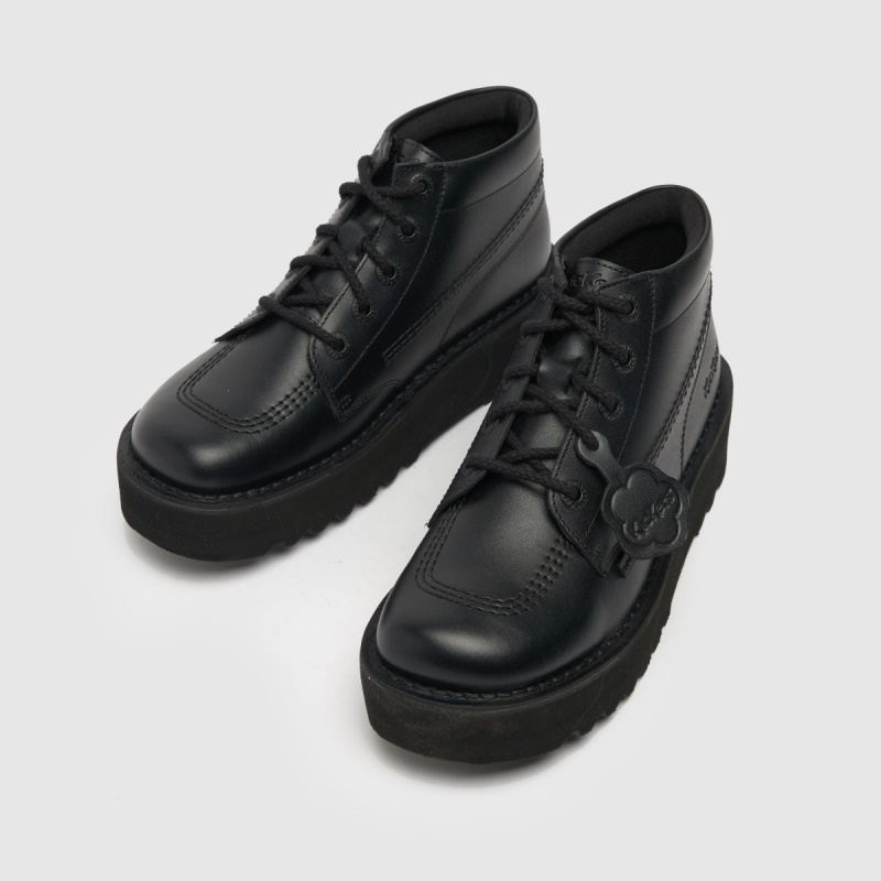 Kickers Hi Stack Mono Zapatos Planos Dr.martens Botas Negro