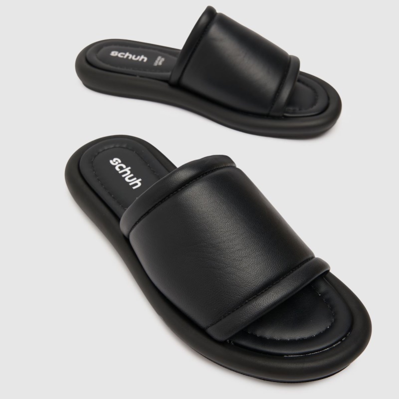 Negro Dr.martens Botas Schuh Toscana Cuero Acolchado Mule Sandalias