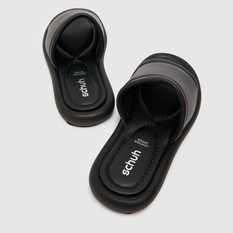 Negro Dr.martens Botas Schuh Toscana Cuero Acolchado Mule Sandalias