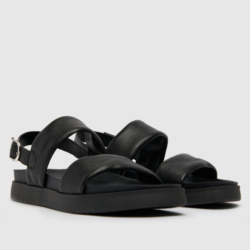 Negro Schuh Tasha Cuero Doble Banda Sandalias Dr.martens Botas