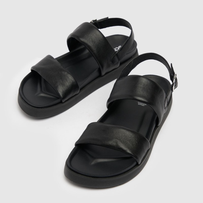 Negro Schuh Tasha Cuero Doble Banda Sandalias Dr.martens Botas