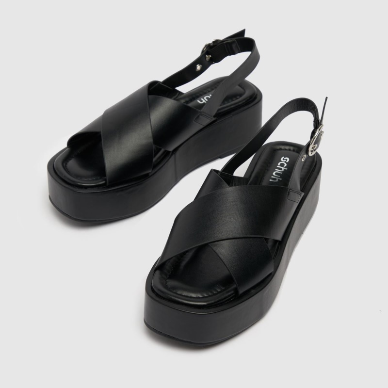 Negro Dr.martens Botas Schuh Trini Correa Cruzada Sandalias Con Plataforma Plana