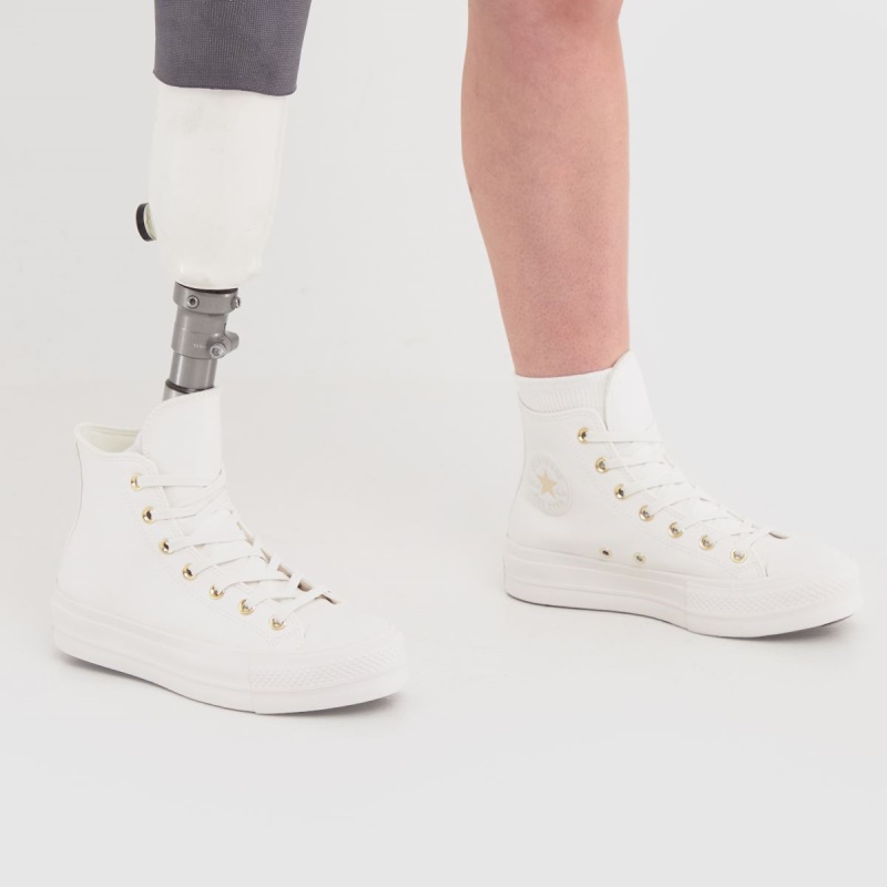 Converse All Star Lift Hi Trainers Dr.martens Botas Blanco-oro