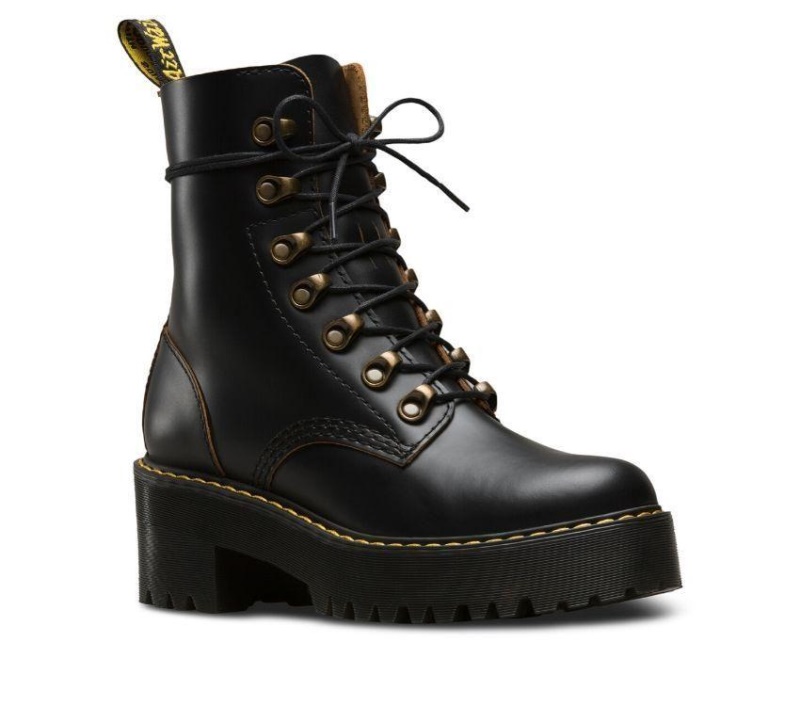 Leona Vintage Botín De Tacón Negro Vintage Liso Dr.martens Botas