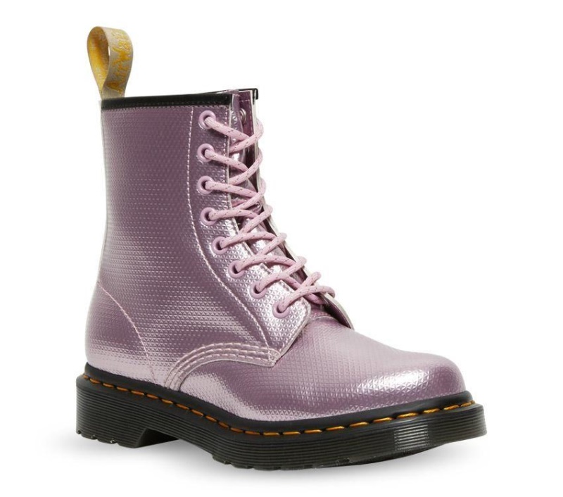 1460 Bota Vegana Metalizada En Relieve Rosa Lavanda Alumix Hex Emboss Dr.martens Botas