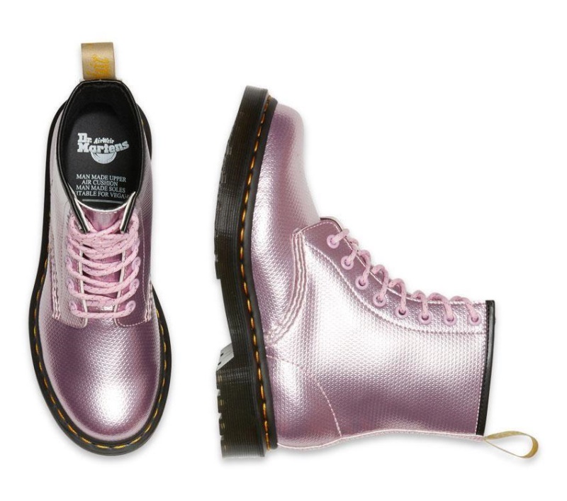 1460 Bota Vegana Metalizada En Relieve Rosa Lavanda Alumix Hex Emboss Dr.martens Botas