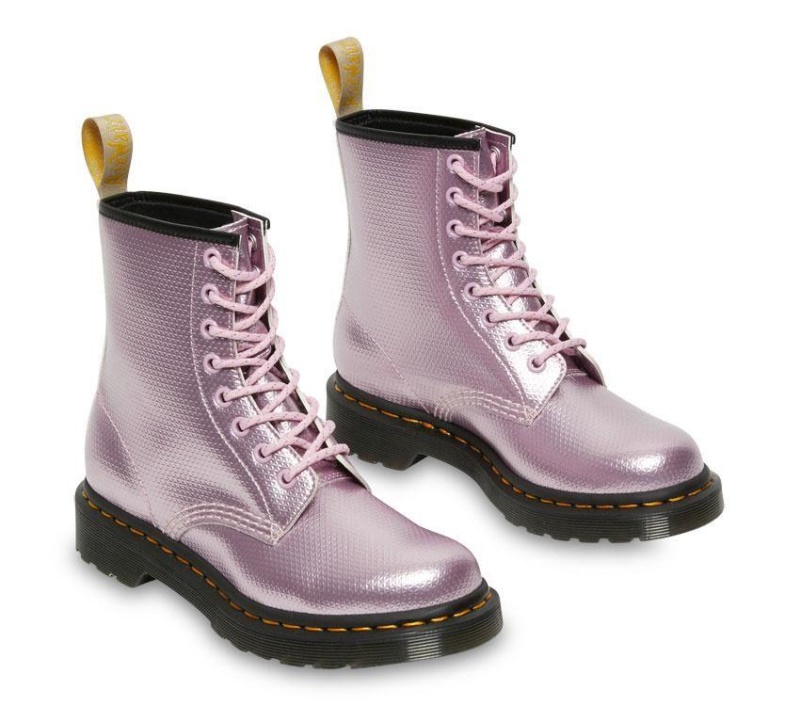 1460 Bota Vegana Metalizada En Relieve Rosa Lavanda Alumix Hex Emboss Dr.martens Botas