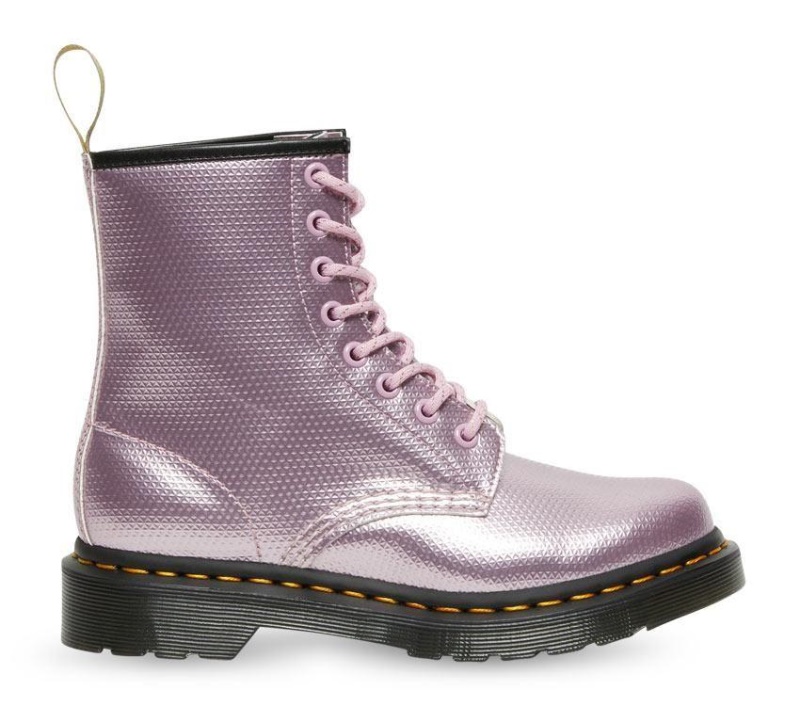 1460 Bota Vegana Metalizada En Relieve Rosa Lavanda Alumix Hex Emboss Dr.martens Botas
