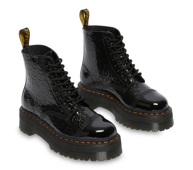 Charol Negro Lamper Leopard Embos Dr.martens Botas Sinclair Leopard Embos Boot