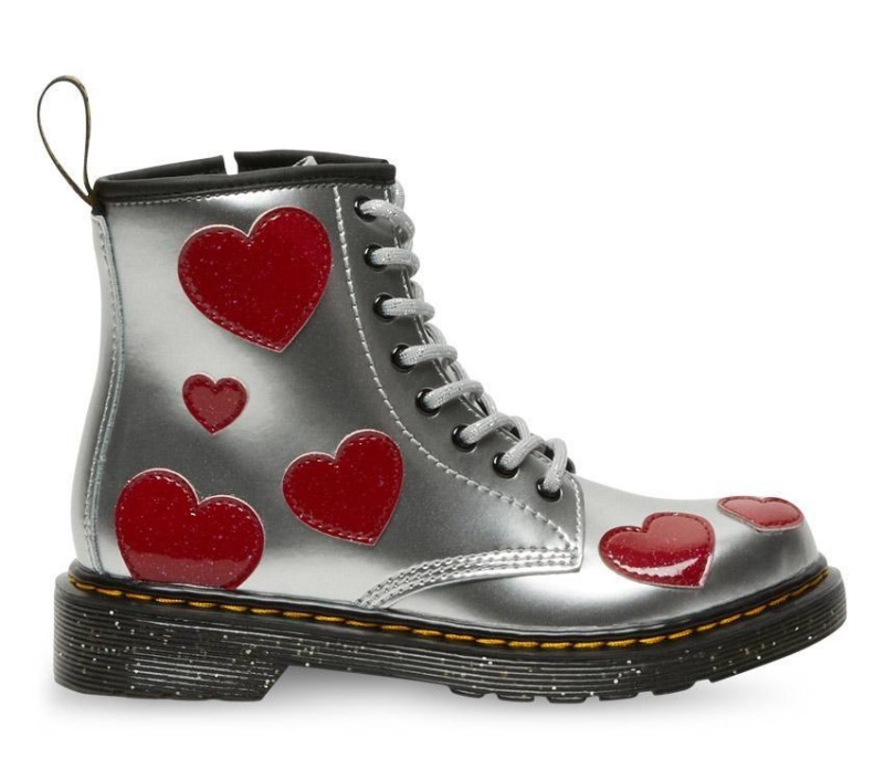 1460 Juniors Boot Dr.martens Botas Silver Metallic-bright Red Charol Lamper-cosmic Glitter