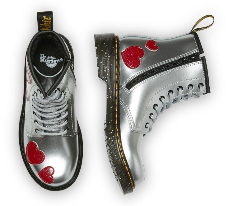 1460 Juniors Boot Dr.martens Botas Silver Metallic-bright Red Charol Lamper-cosmic Glitter