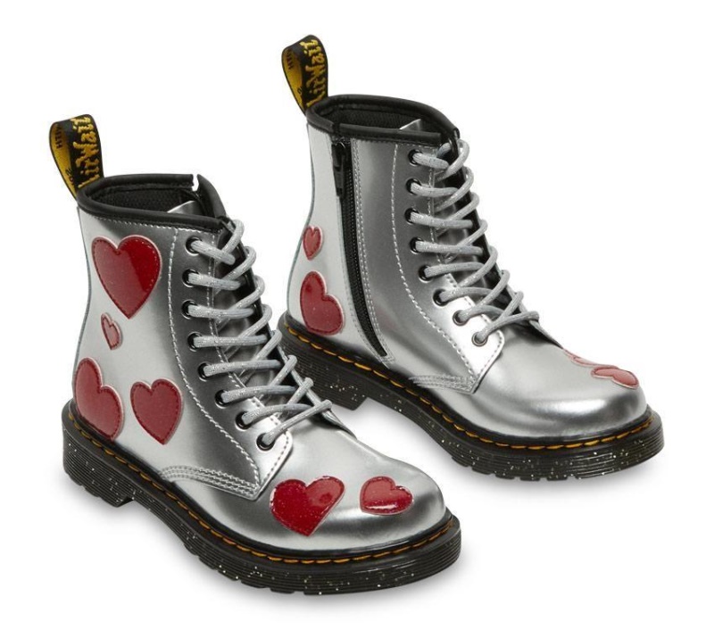 1460 Juniors Boot Dr.martens Botas Silver Metallic-bright Red Charol Lamper-cosmic Glitter