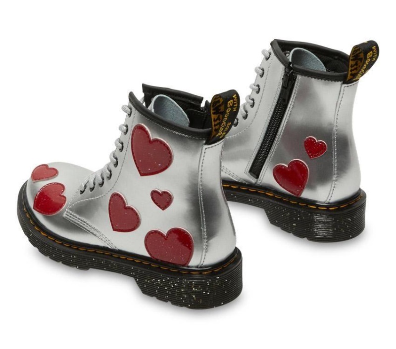 1460 Juniors Boot Dr.martens Botas Silver Metallic-bright Red Charol Lamper-cosmic Glitter