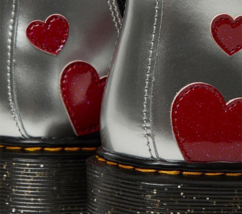 1460 Juniors Boot Dr.martens Botas Silver Metallic-bright Red Charol Lamper-cosmic Glitter