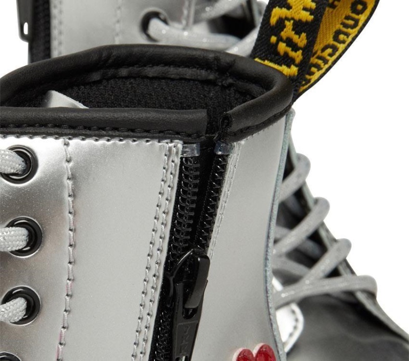 1460 Juniors Boot Dr.martens Botas Silver Metallic-bright Red Charol Lamper-cosmic Glitter
