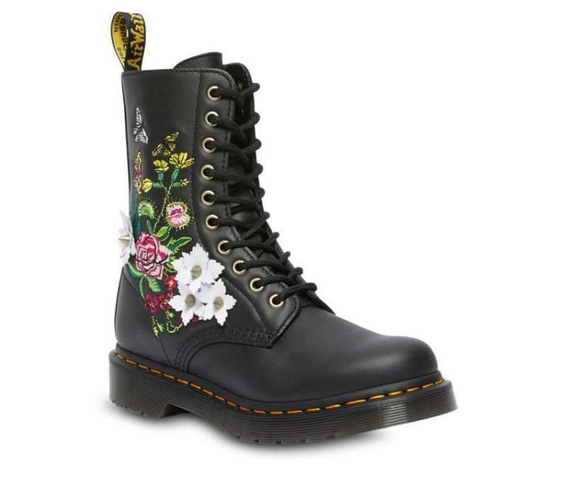 1490 Floral Bloom Dr.martens Botas Negras