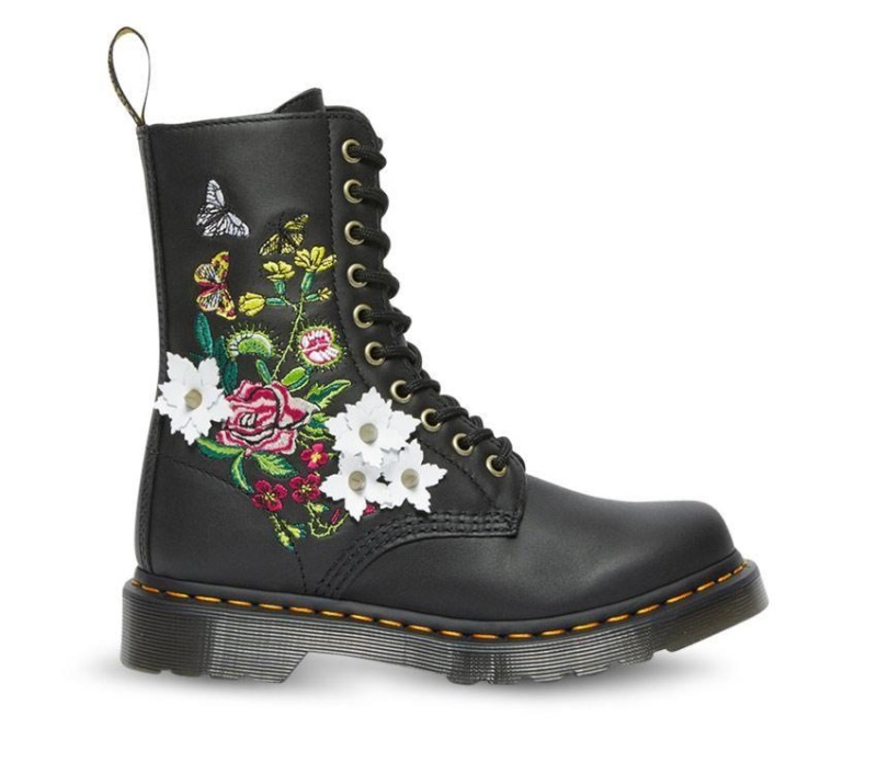 1490 Floral Bloom Dr.martens Botas Negras