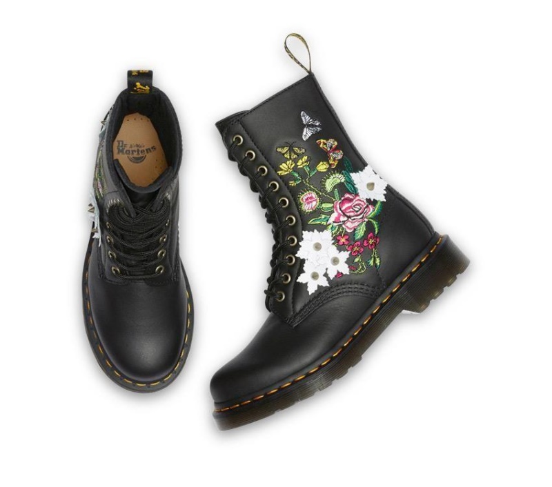 1490 Floral Bloom Dr.martens Botas Negras