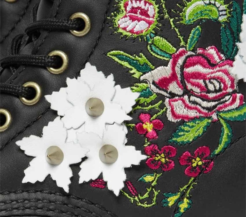 1490 Floral Bloom Dr.martens Botas Negras